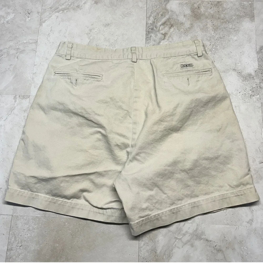 Polo Ralph Lauren Andrew Short Beige Mens 33 Pleated Chino Vintage Made in USA